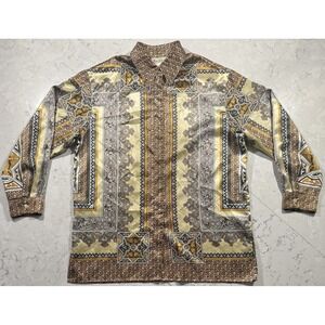VTG 90s Fred David Shirt Blouse Womens 14 Gold Geometric Baroque Mob Wife Luxury